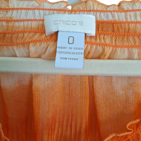Chicos Colorful Orange & Pink Sheer Layering Blouse w Elastic Hem 0 / S - Picture 2 of 9